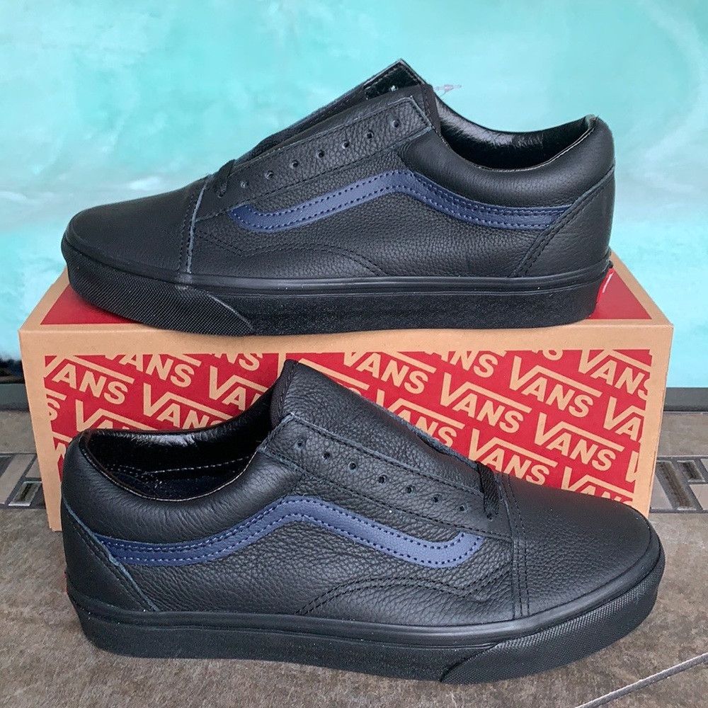 VANS OLD SKOOL LEATHER POP BLACK/DRESS BLUES WMNS - Picture 2 of 14